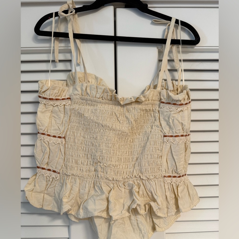 Cream Ruffled Women's Top with Ribbon Details - Picture 5 of 5